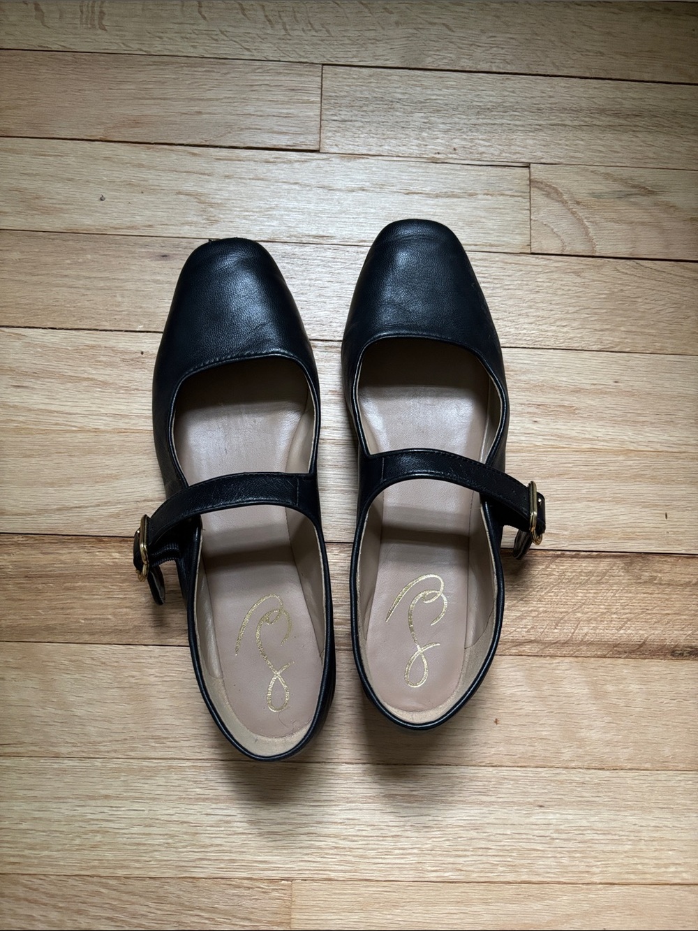 Steve Madden Black Leather Mary Jane Flats with Buckle Strap - Michaela